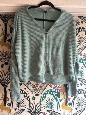 wild fable Mint Green Waffle-Knit Button Cardigan